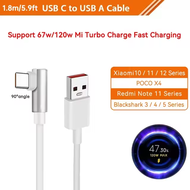 Original Xiaomi 120W 67W 6A USB Type-C Cable L-Shaped Elbow Cable For Gaming TurboCharge For Redmi A