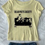 TEMU Women' Yellow Retro Dead Poets Society Graphic T-shirt - Slim Fit Short Sleeve Round Neck Casua