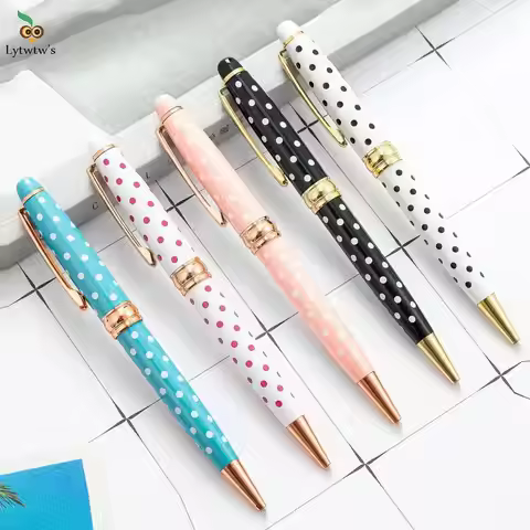 1 Pieces Lytwtw's Creative Dot Women Ballpoint Pen Business Metal Office Rotate Pens School Statione