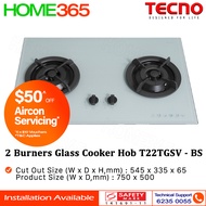 Tecno 2 Burners Glass Cooker Hob T22TGSV - LPG/PUB - FREE INSTALLATION