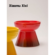 Cool Color Le Cr * uset High-Foot Flat Pet Bowl Ceramic Diagonal Black Water Bowl Food Bowl Cat Dog 