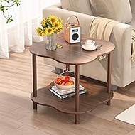 Flower Shape End Table - 2-Tier Walnut Wood Color Coffee Tables, Modern Wooden Sofa Side Table Open 