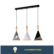 Nordic Minimalist 3L Pendant Light / Wood Industrial Hanging Light / Modern Loft Dining Lamp For Din