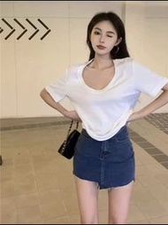 無內安全褲款高腰牛仔短裙薄款不規則半身裙