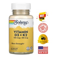 Solaray, Soy Free Vitamin D3 + K2, D3 5000IU, Vitamin K2 Mk-7, 100% Vegetarian  ✅Made in USA✅