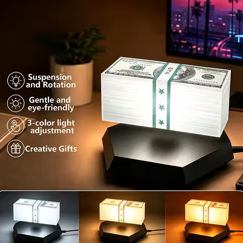 Floating GTA Money Lamp 3-Color 3D Magnetic Levitation LED Night Light 360 Rotating Display Desk Dec