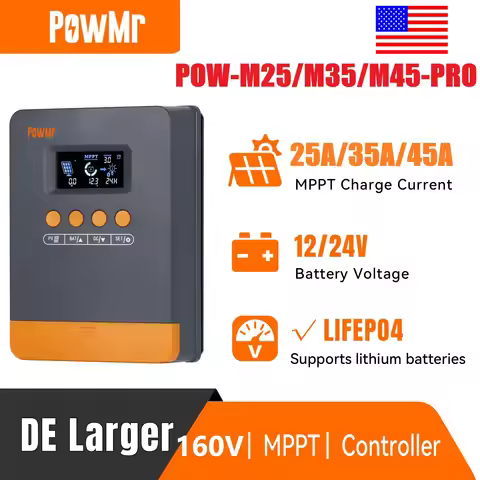 PowMr MPPT 25A/35A/45A Solar Charge Controller 12V/24V Solar System for Battery 60V 80V 100V Dual US