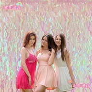 ANHUITYJ Rain Curtain, Colorful Metallic Foil Wavy Curtain, Props Iridescent Transparent Shimmer Bac
