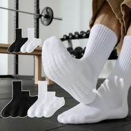 24-hour shipping. Men's mid-calf towel socks, thick terry long sports socks, sweat-absorbent, black 