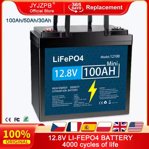 12V LiFePO4 Battery 100Ah 50Ah 30Ah 12.8V Lithium Iron Phosphate Batteries Pack 5000 Cycles RV Cart 