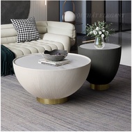 Bộ bàn trà 2 cái hình trống màu trắng và ghi xám bọc da bề mặt bàn đá - EL-BT05 - Nội thất Elegant