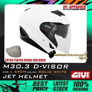 SET KOMBO TOPI KELEDAR GIVI JET HELMET M30.3 D-VISOR SOLID WHITE + TINTED VISOR SIZE: L 59CM JPJ APPROVED