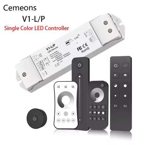 V1-L/P LED Dimmer 12-48V RT1 1 Zone Single Color LED Strip Dimming Kit Wireless Wifi 2.4G RF Remote 