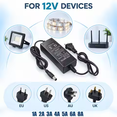 12V Power Supply 1A 3A 4A 5A 6A 8A Source Transformer 220V To 12V Eu Uk Us Au Plug Socket