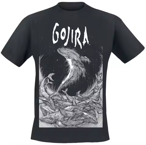 Woodblock Whales Gojira T-Shirt Men Women Metal Rock Band Graphic Tee Cotton Summer Streetwear Top