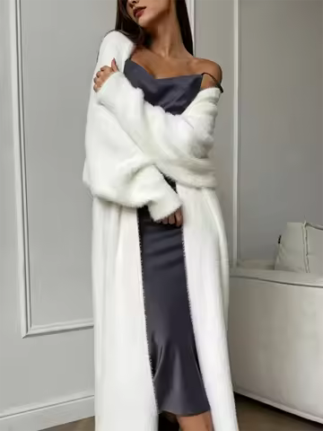 JULISSA MO Autumn Winter New Warm Velvet Knitted Women Coat White Long Sleeve Cardigan Coat Female L