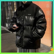 Korean Korean Down Jacket Light Down Jacket Cotton Jacket Men Winter Thickened Stand-Up Collar Jacket Korean Version Street Wear pu Leather Cotton Jacket Handsome Boys Loose Down Cotton Jacket