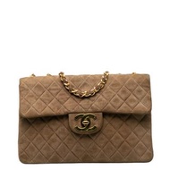 Chanel vintage maxi 棕色麂皮大logo金釦貝嫂包鏈條包。裸包 有標