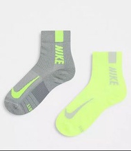 NIKE MULTIPLIER ANKLE 跑步踝襪 運動襪 2雙入 UK2-5 (21-24 CM) 螢光色 灰色