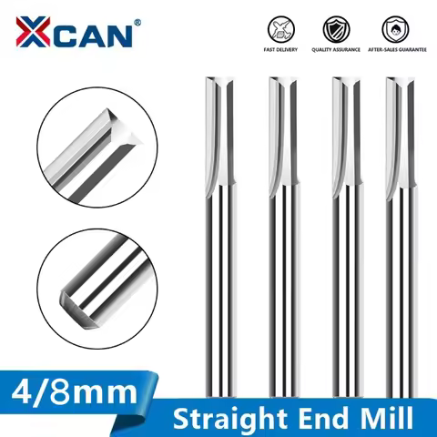 XCAN Milling Cutter 4mm/8mm Shank 2 Flute Straight Slot End Mill Carbide CNC Router Bit Engraving Bi