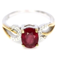 NATURAL WOMEN'S RING RED RUBY & WHITE CZ REAL SILVER 925 Sz.75