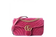 |√正品現貨全新| Gucci Mini Velvet Marmont Matelassé Shoulder Bag 古馳桃色絨布包