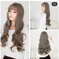 WIG KOREA HYO RI WIG PANJANG WAVY GREY RAMBUT ASLI WIG MURAH WIG CURLY