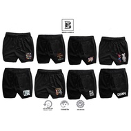 Men's Big size flannel elastic shorts with black straps printed with many Big Men's personality imag