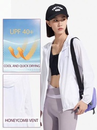 TECTOP 女性太陽防護UPF 40+服裝，戶外彈性帽T透氣便攜柔軟運動跑步健身休閒夾克訓練