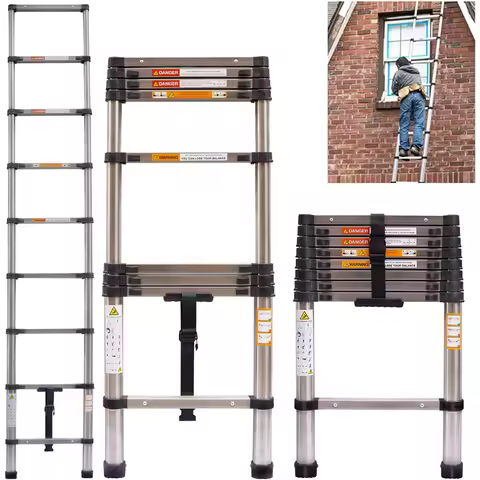 Ladders Extendable Telescopic 2.6M-5M Heavy Duty Multi Purpose Straight Loft Ladder Portable Folding
