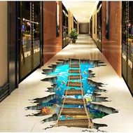 3D Underwater World Hanging Bridge Sticker Floor Sticker 3D Art Museum Sticker 3D Trick Sticker Floo