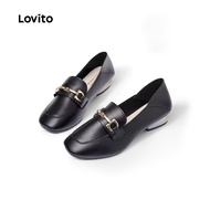 Lovito Preppy Boat Shoes Metal Buckle Loafers All Seasons White Boat Shoes for Women LFA85054 Lovito