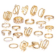 22 Pcs Ring Set Tassel Pearl Twist Hollow Heart Butterfly Leaf Gold Jewelry for Women