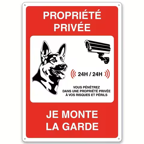 Aluminum Metal Tin Sign "Private Property Under 24/7 Video Surveillance" French Language Warning Sig