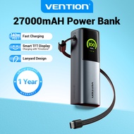 Vention 200W Powerbank 27000mAh Built In TypeC Cable 5A Fast Charge TFT Digital Display Lanyard Port