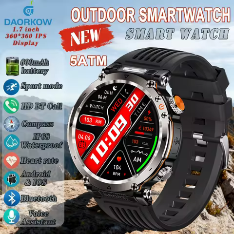 New Outdoor Smart Watch Men 600mAh LED Flashlight SmartWatch Compass Bluetooth call Heart rate IP 68