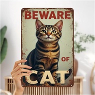 2d Flat 1pc, "vintage Style 'beware Of Cat' Metal Sign – Rustic Iron Art For Home Decor" 8×12 Inch