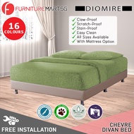 [FurnitureMartSG] Chevre Divan Bed Frame Pet Friendly Scratch-proof Fabric 16 Colours - With Mattress Add-On Options