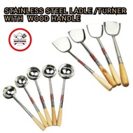STAINLESS STEEL LADLE WITH  WOOD HANDLE / TURNER SUDIP STAINLESS STEEL  PEMEGANG KAYU /SENDUK