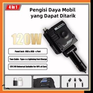 4-in-1 Car Charger with Fast Charging QC 3.0 Retractable PD 66W Type C & iphone