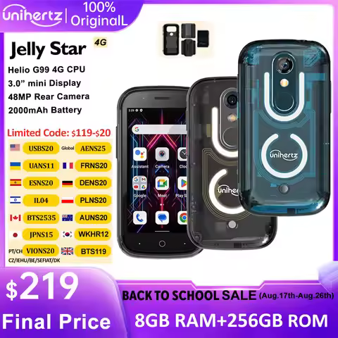 Unihertz Jelly Star Android 13 8GB 256GB Led Light Unlocked Transparent Backshell 48MP 3 inch 2000mA