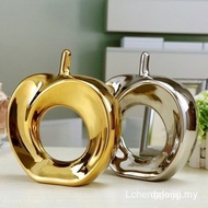 Ceramic hollow Apple statue European style luxury gold decoration for table desktop living room bedr