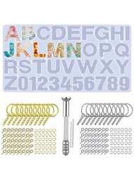 104入組硅膠樹脂字母,數字橡膠模具,鑰匙扣和珠寶製作橡膠模具,配有鑰匙扣和滴管,適用於製作鑰匙扣,門牌等