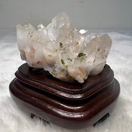 璀璨坊-綠簾石白水晶簇(含原木底座)