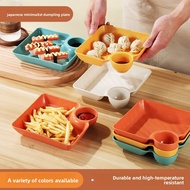 Japanese Style Gyoza Plate with Separate Dipping Sauce Compartment Snack Serving Tray for Fries Chic