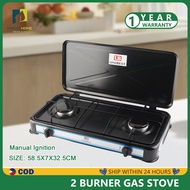 Double Burner Gas Stove Heavy Duty Gas Stove Portable Stove 2 burner complete set with Cover Portable Double Burner Butane Stove