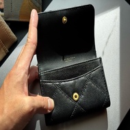 TORY BURCH Willa 菱格紋皮革翻蓋卡包-金釦黑