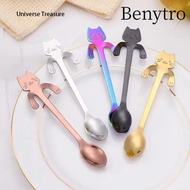 BENYTRO 1/4pcs Mini Cat Coffee Spoon, Cute Cat Tableware Stainless Steel Teaspoon,  Stainless Steel 