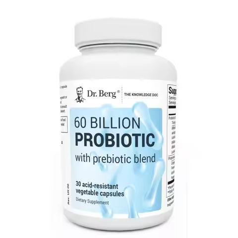 Dr. Berg 60 Billion 10 Strains Probiotic Capsules with Prebiotic Blend - Promote Digestive Gut Healt
