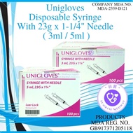 Unigloves Disposable Syringe With 23g x 1-1/4" Needle (3ml/5ml)